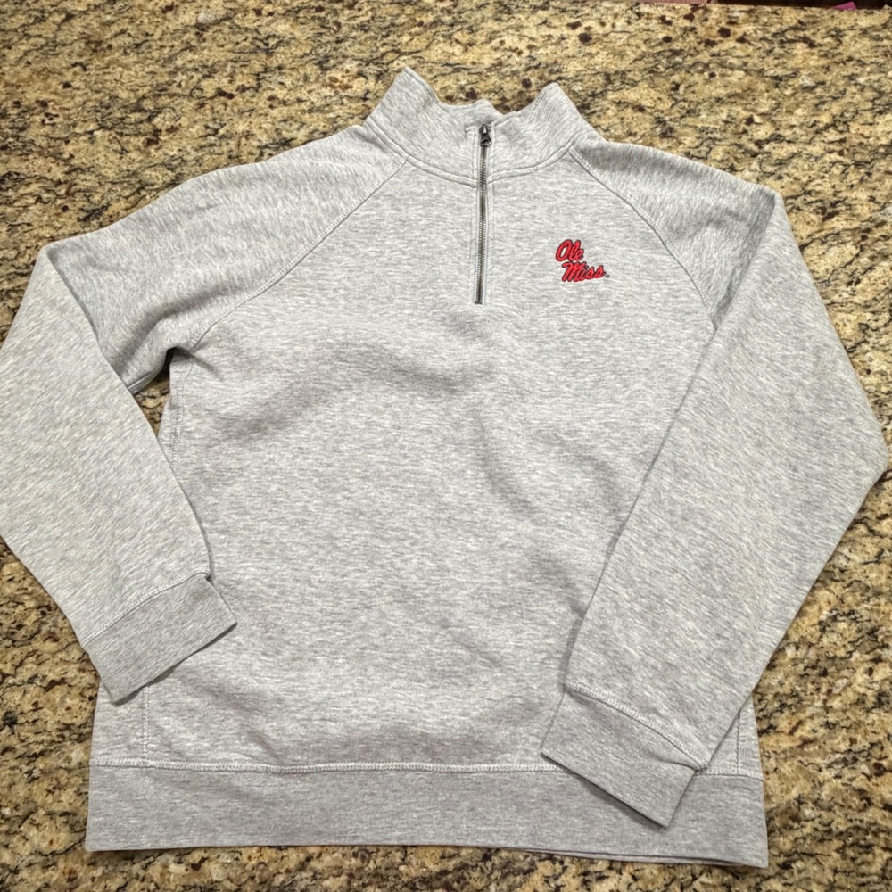League 91 Ole Miss Rebels Womens Medium Quarter Zip Sweatshirt Heather Gray NCAA